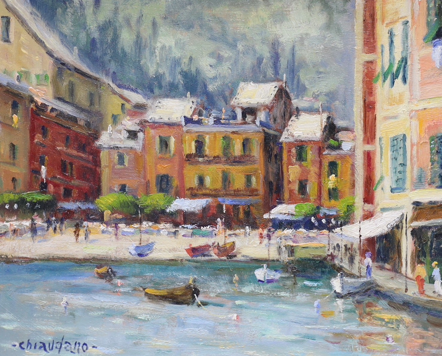 Beppe Chiaudano, pair of oils on canvas, 'Portofino' and 'Porto Faria', signed, 23 x 28cm